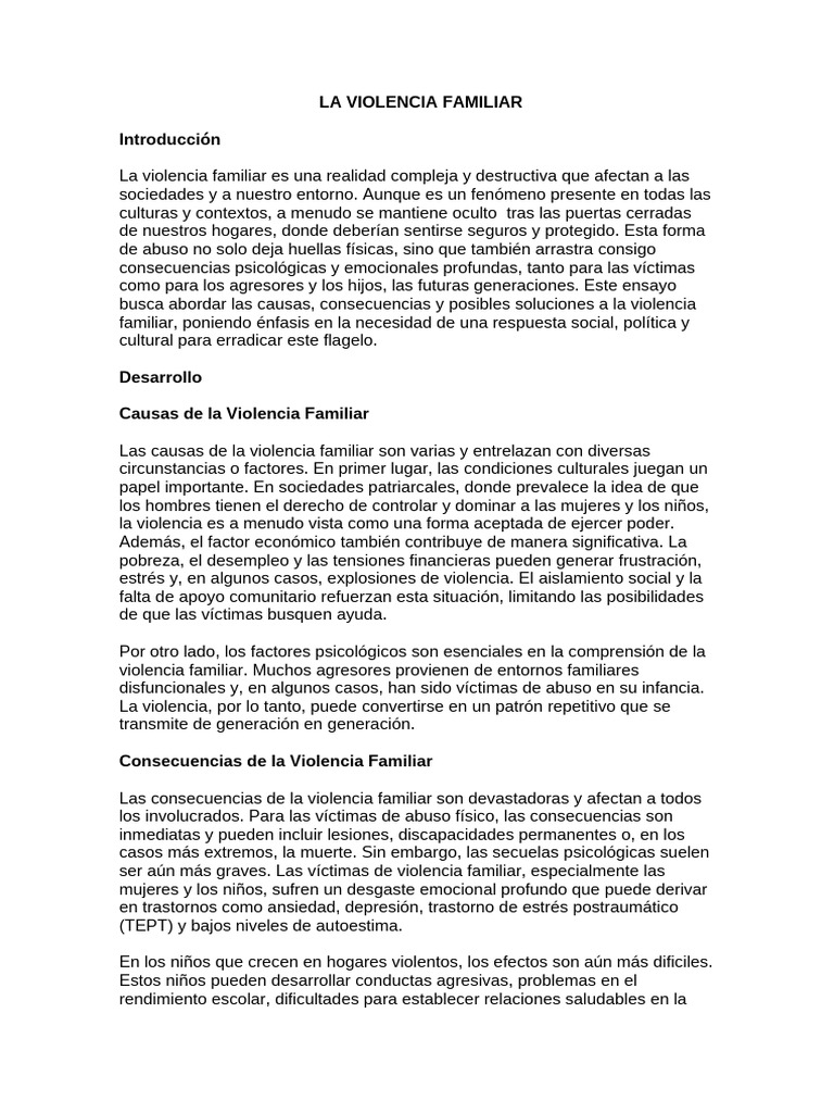 La Violencia Familiar | PDF | Violencia doméstica | Violencia