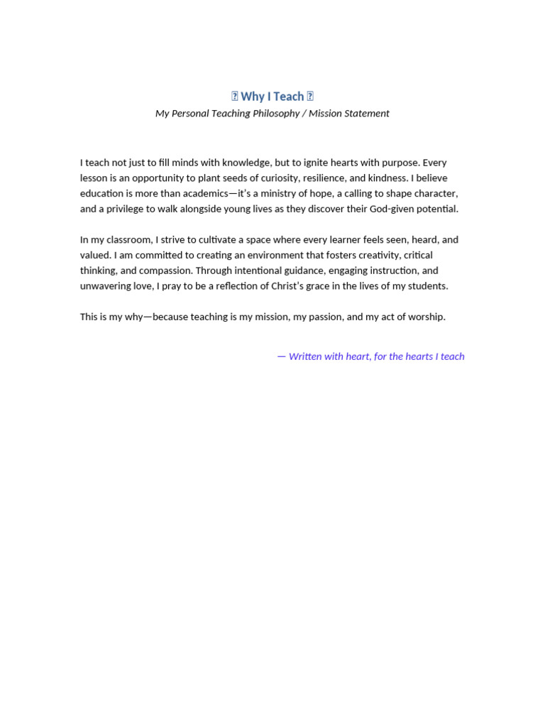Why I Teach Mission Statement | PDF