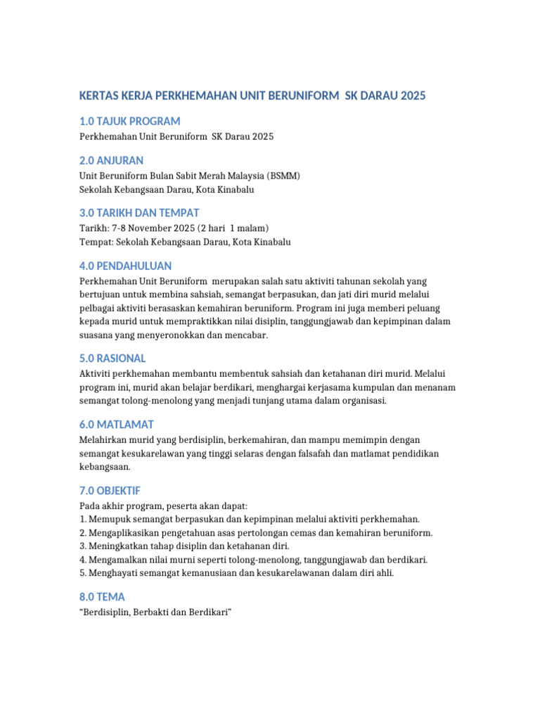Perkhemahan Unit Beruniform SK Darau 2025 | PDF