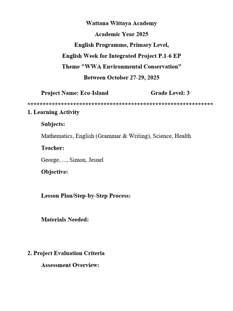 WWA English Week Eco-Island Project 2025 | PDF