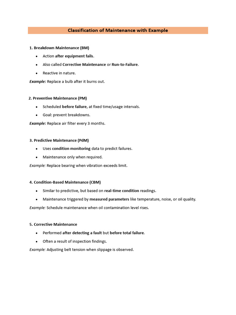 Classification of Maintenance With Example 1760790990 | PDF ...