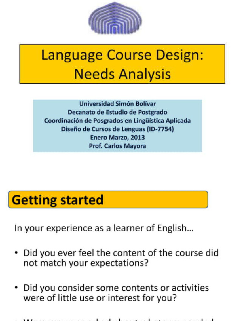 Language Course Design - Needs Analysis. Mayora, C. 2013. | PDF