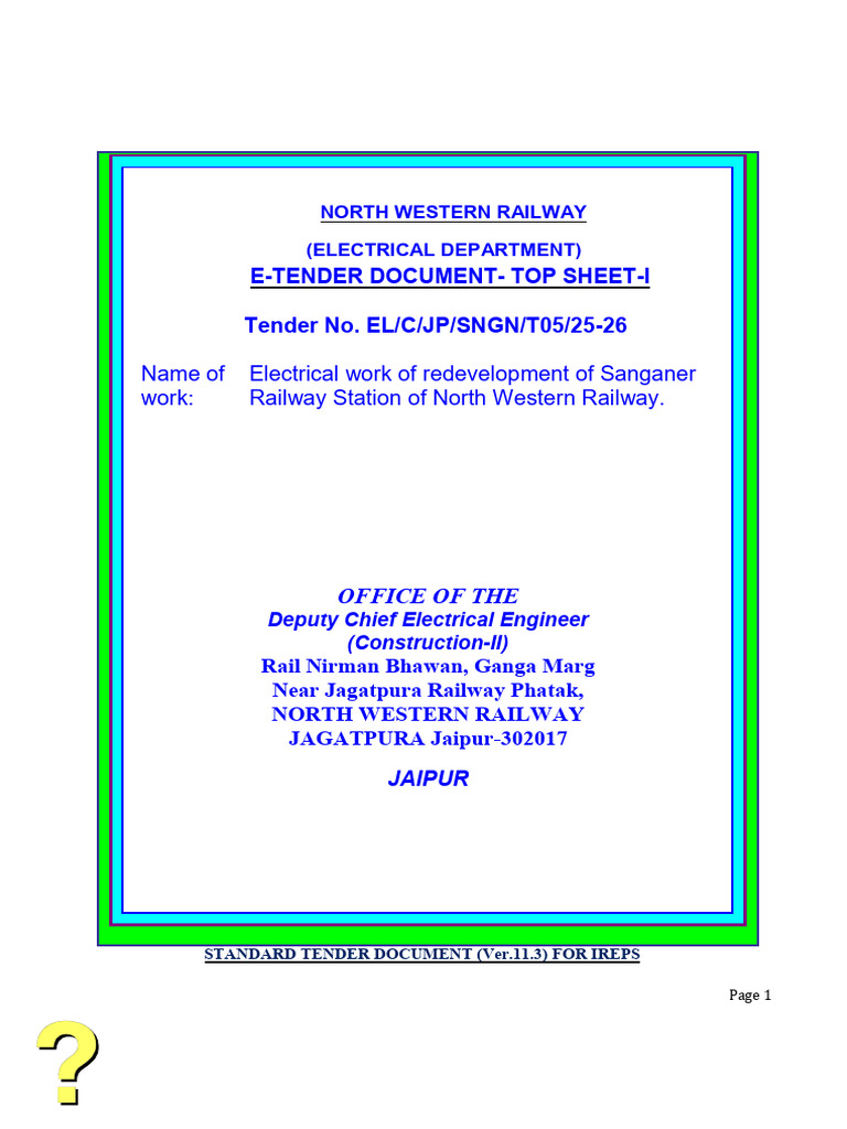 Electrical Tender for Sanganer Station | PDF | Indemnity | Subcontractor