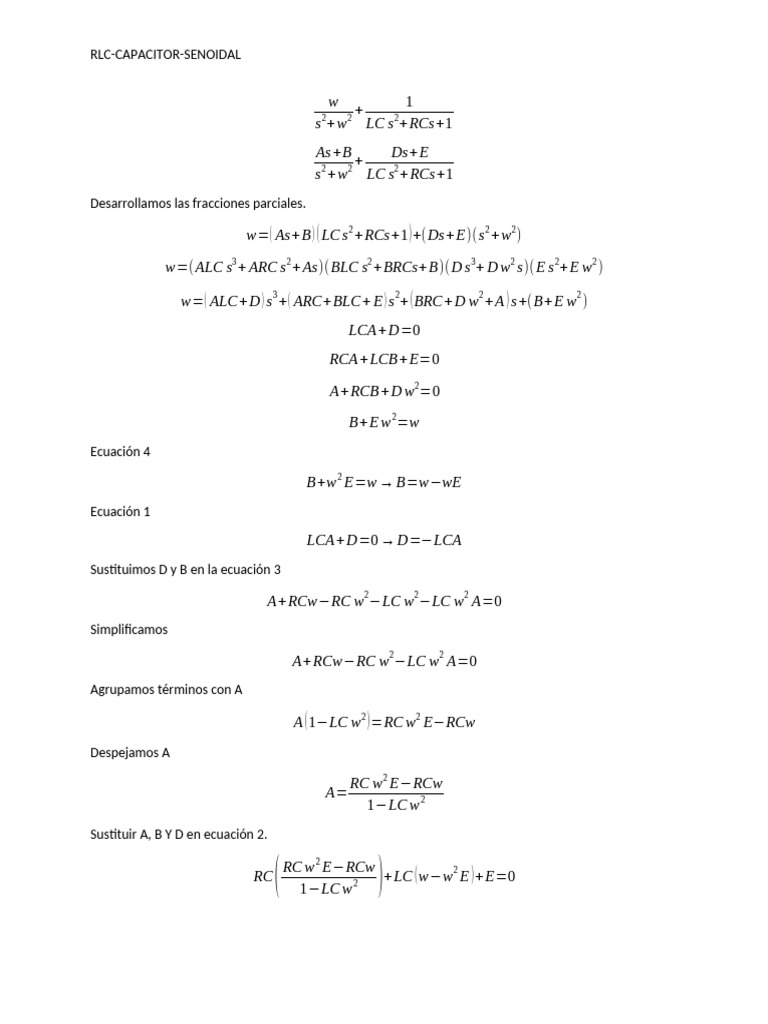 Ecuaciones RLC - Capacitor Senoidal | PDF