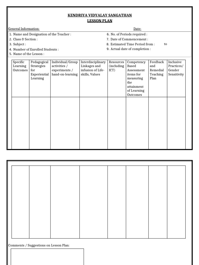 Kendriya Vidyalaya Lesson Plan Template | PDF