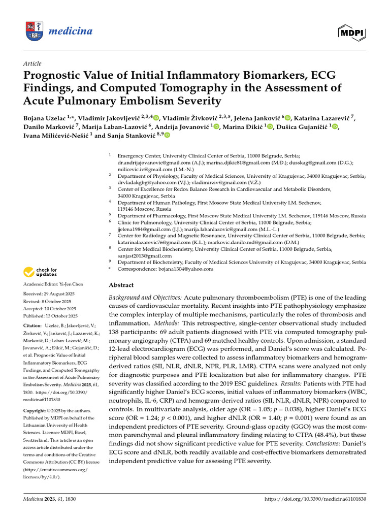 Prognostic Value of Initial Inflammatory Biomarkers, ECG Findings, and ...