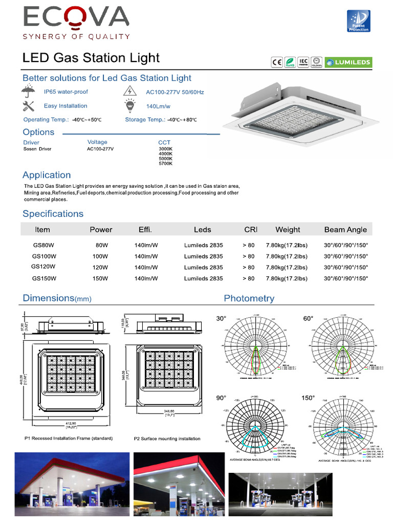 Ecova Specs For LED Gas Station Light | PDF