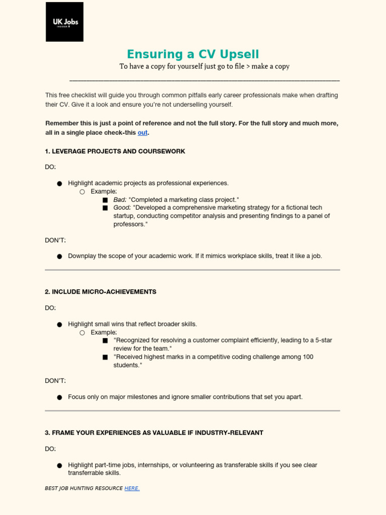 CV Checklist for Early Career Success | PDF