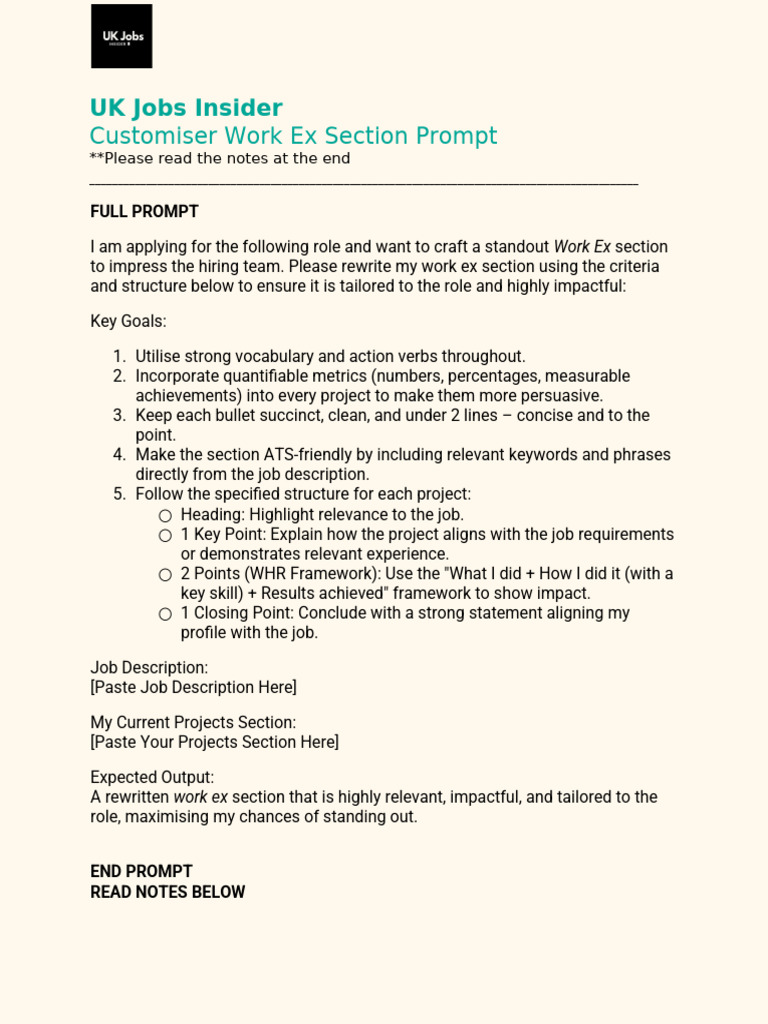 Tailored Work Experience Section Guide | PDF