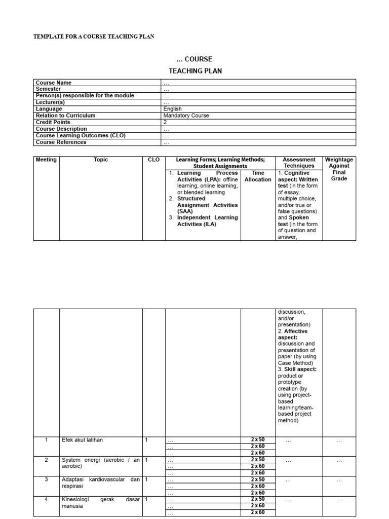 Materi Pertemuan Ke-9 Template For A Course Teaching Plan | PDF ...