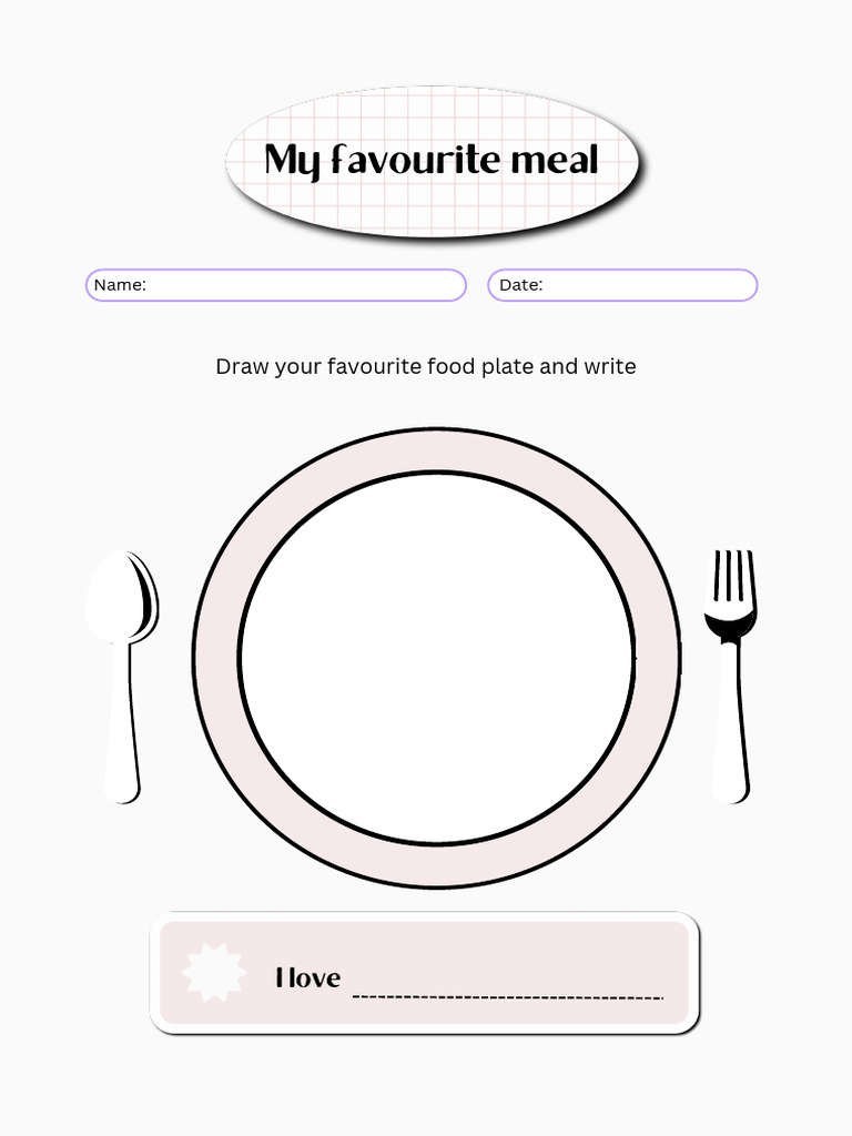 Pink & Grey Illustrative My Favourite Meal Worksheet | PDF