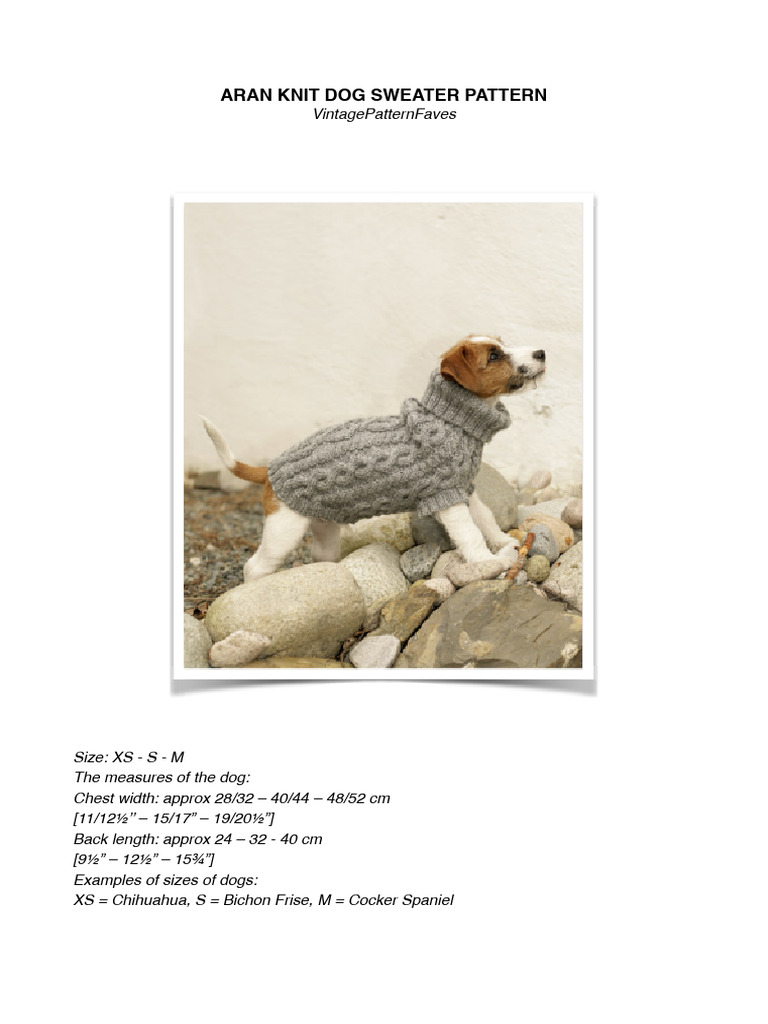 Aran Knit Dog Sweater Pattern Guide | PDF | Knitting Needle | Knitting