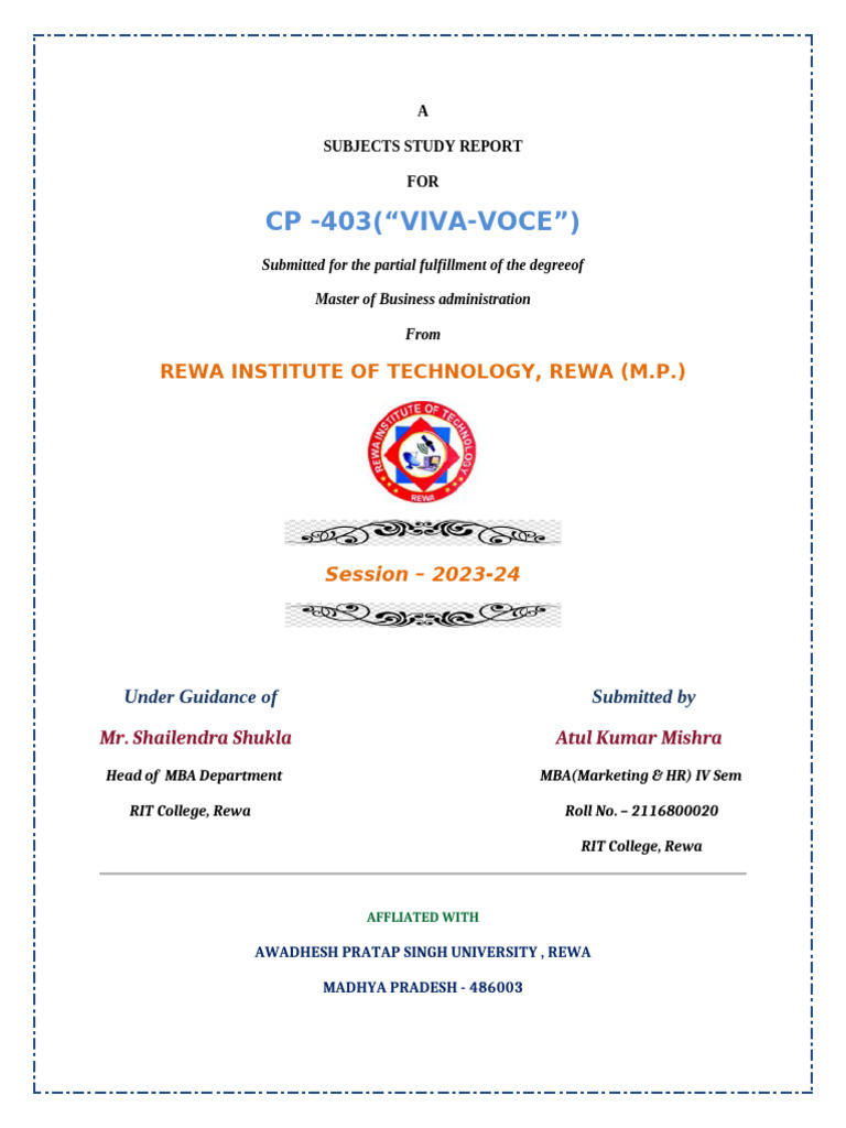 Atul Subject Study Front Page For Viva Voce | PDF