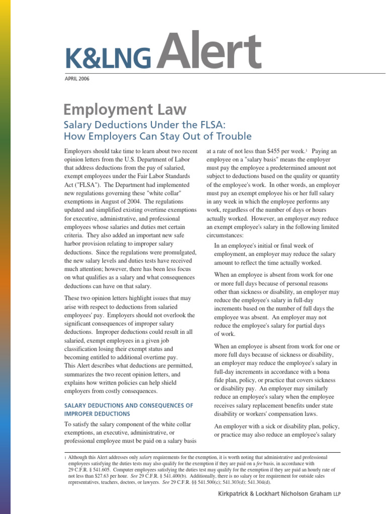 Salary Deductions Under The FLSA | PDF | Employment | Salary