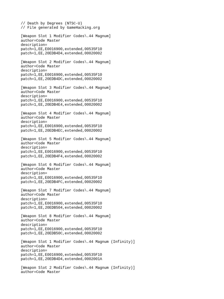 Death by Degrees Weapon Codes Guide | PDF | Firearms | Military Technology