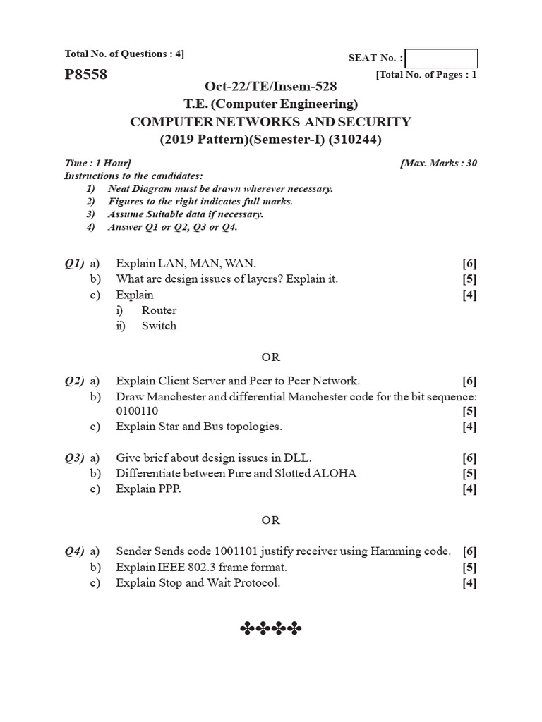 Computer Networks & Security Exam Questions | PDF | Computer Network ...