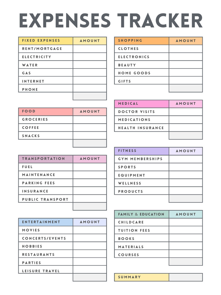 Colorful Clean Rainbow Spending Expenses Tracker Finance Planner | PDF
