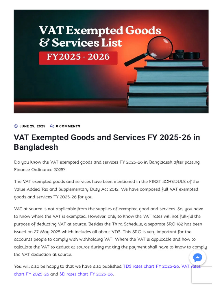 VAT Exempted Goods FY 2025-26 | PDF | Value Added Tax | Meat