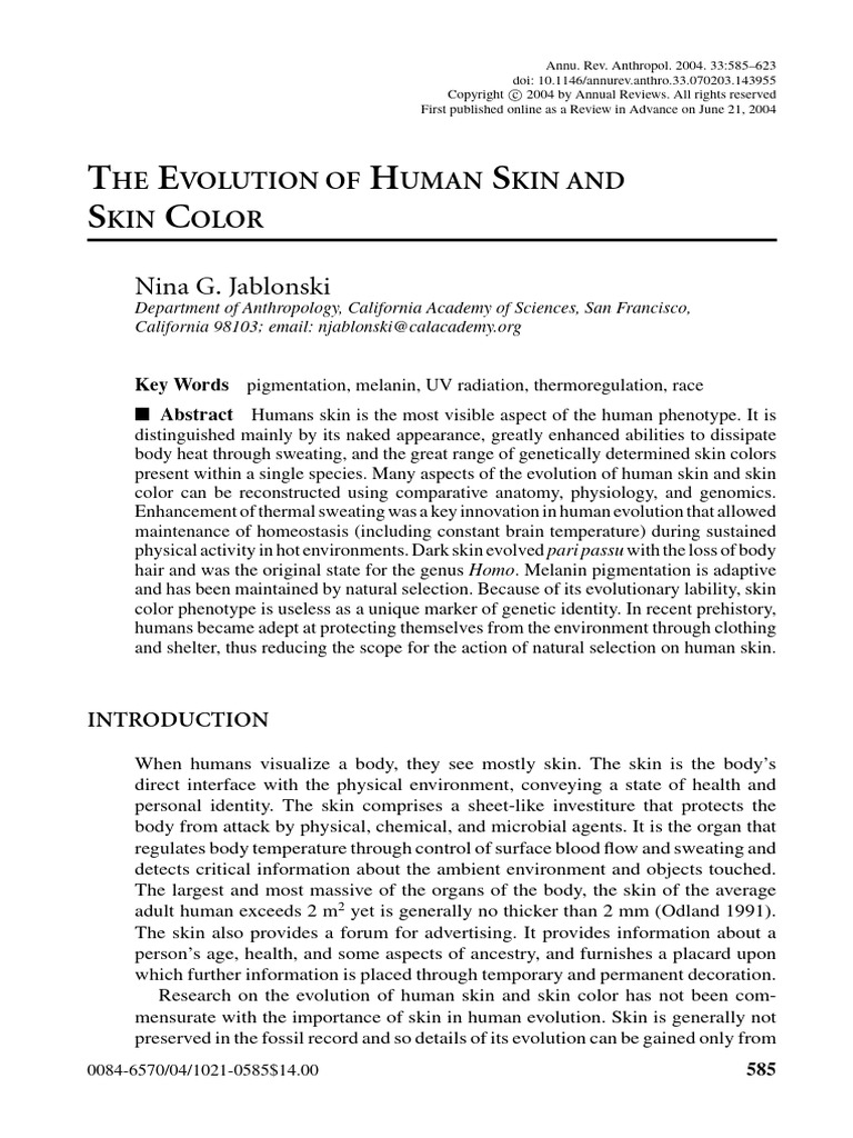 Evolution of Human Skin and Color | PDF | Epidermis | Ultraviolet