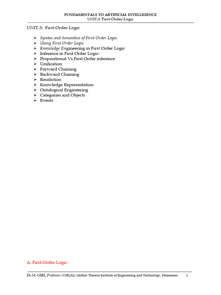 First-Order Logic in AI Fundamentals | PDF | First Order Logic ...