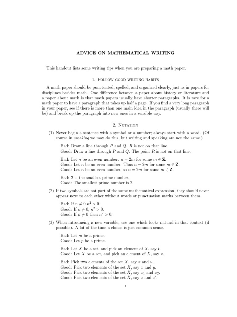 Tips for Effective Mathematical Writing | PDF | Determinant | Function ...