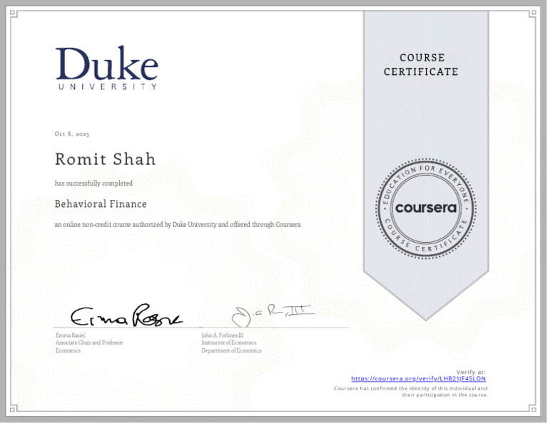 Behavioural Finance Duke University | PDF