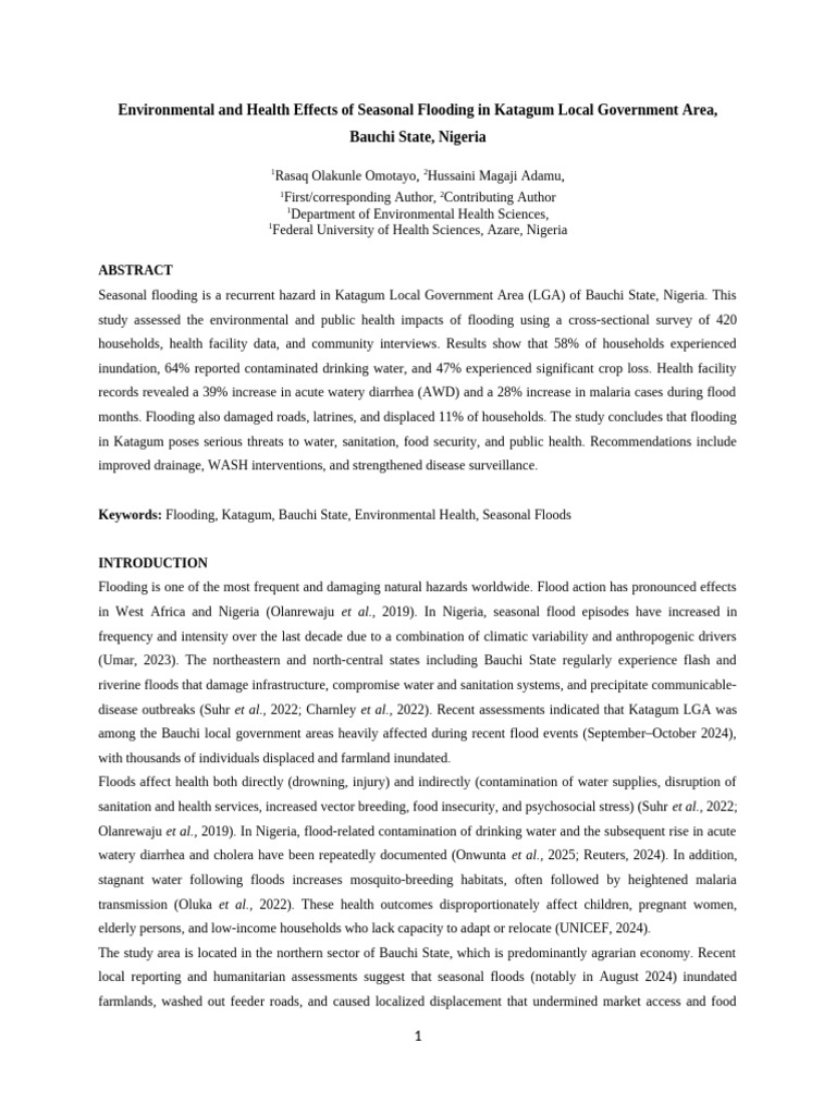 Flooding Impacts on Health in Katagum, Nigeria | PDF | Flood | Wash