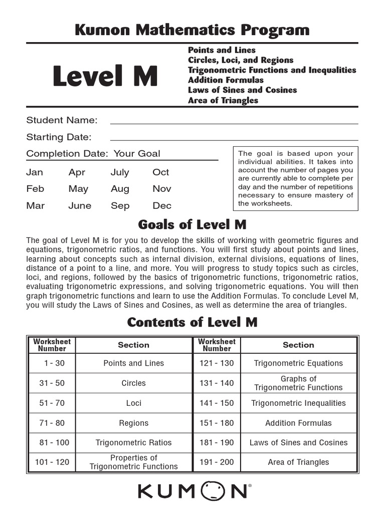 Kumon Level M Mathematics Overview | PDF | Trigonometry | Trigonometric ...