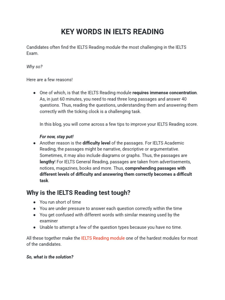 IELTS Reading: Mastering Keywords | PDF | International English ...