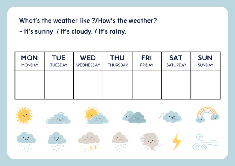 Weekly Weather Tracker Digital Worksheet in Colorful Illustrative Style ...