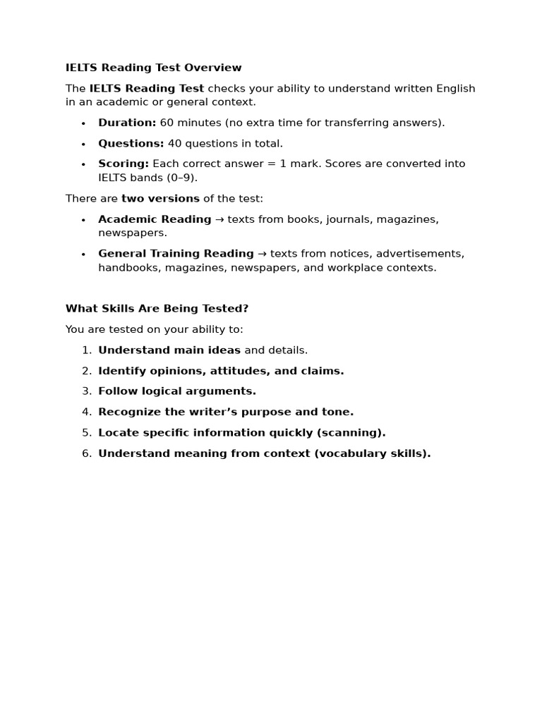 IELTS Reading Test Essentials Guide | PDF
