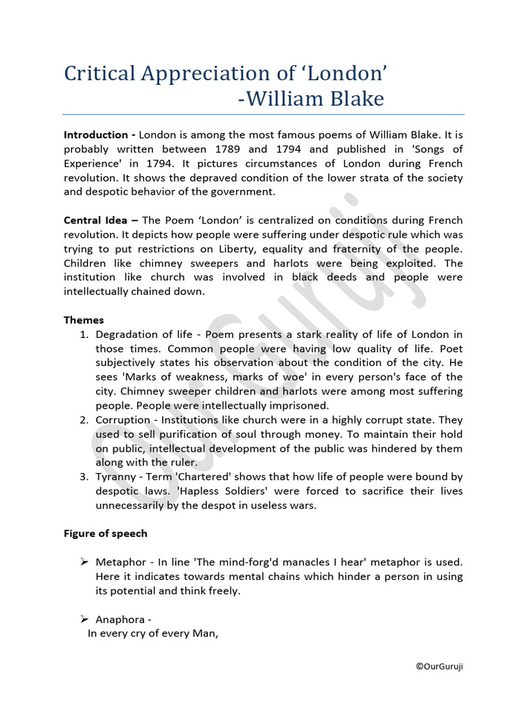 Critical Analysis of Blake's 