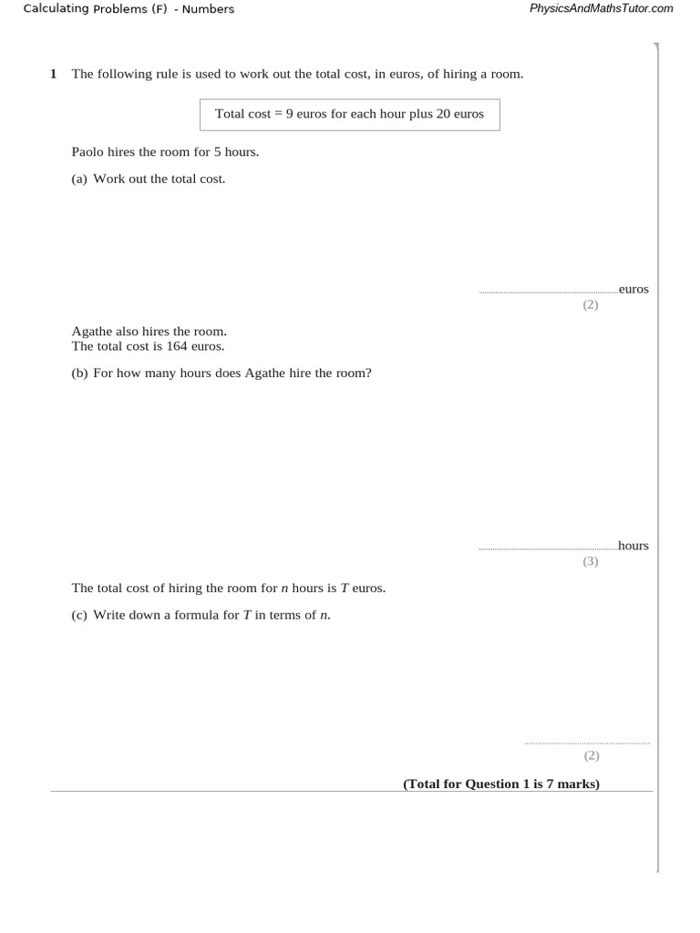 Calculating Problems (F) QP | PDF