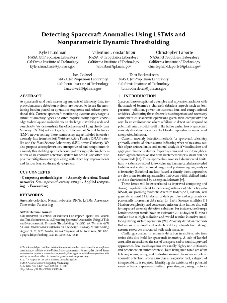 Spacecraft Anomaly Detection with LSTMs | PDF | Deep Learning | Time Series