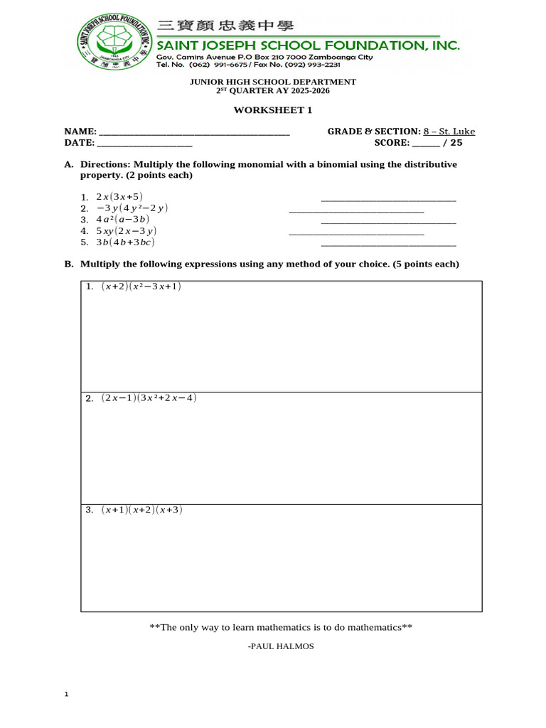 g8 - Quarter 2 - Worksheet 1 | PDF