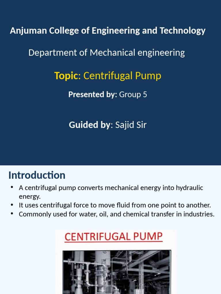Centrifugal Pump Presentation | PDF | Pump | Fluid Mechanics