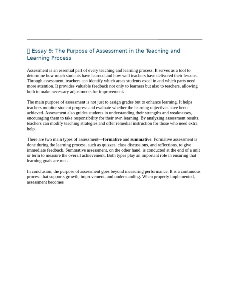 The Purpose of Assessment in The Teaching and Learning Process | PDF