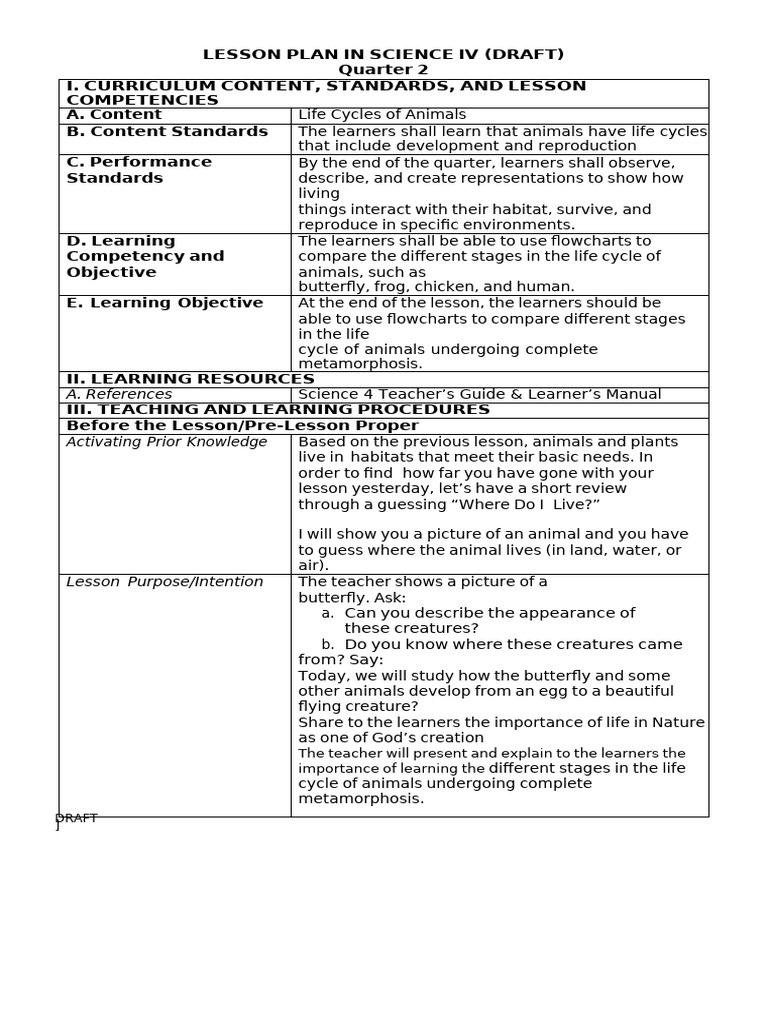 825560203 Lesson Plan Science 4 Matatag Curriculum Life Cycle of ...