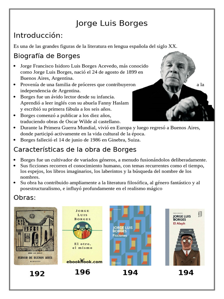 Biografía y obras de Jorge Luis Borges | PDF