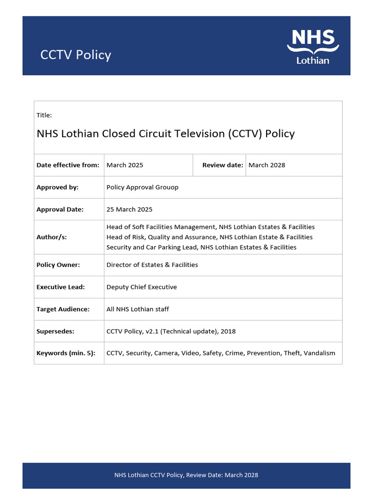 NHS Lothian CCTV Policy Overview | PDF | Closed Circuit Television ...
