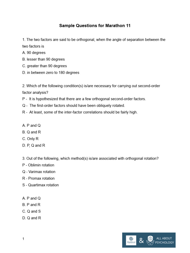 Marathon 11 Factor Analysis Questions | PDF | Factor Analysis ...