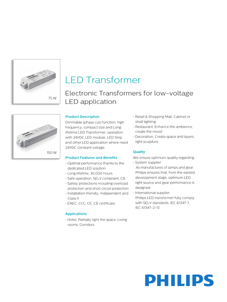 Dimmable 24VDC LED Transformers | PDF | Mains Electricity | Transformer