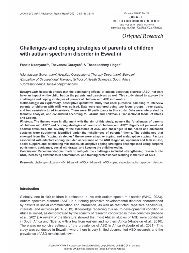 Challenges and Coping Strategies of Parents of Children With Autism ...
