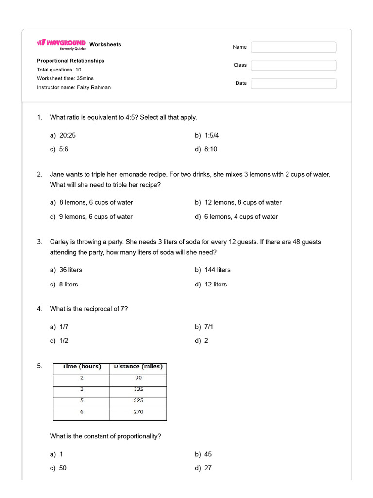 Proportional Relationships Worksheet | PDF | Chess Theory | Chess