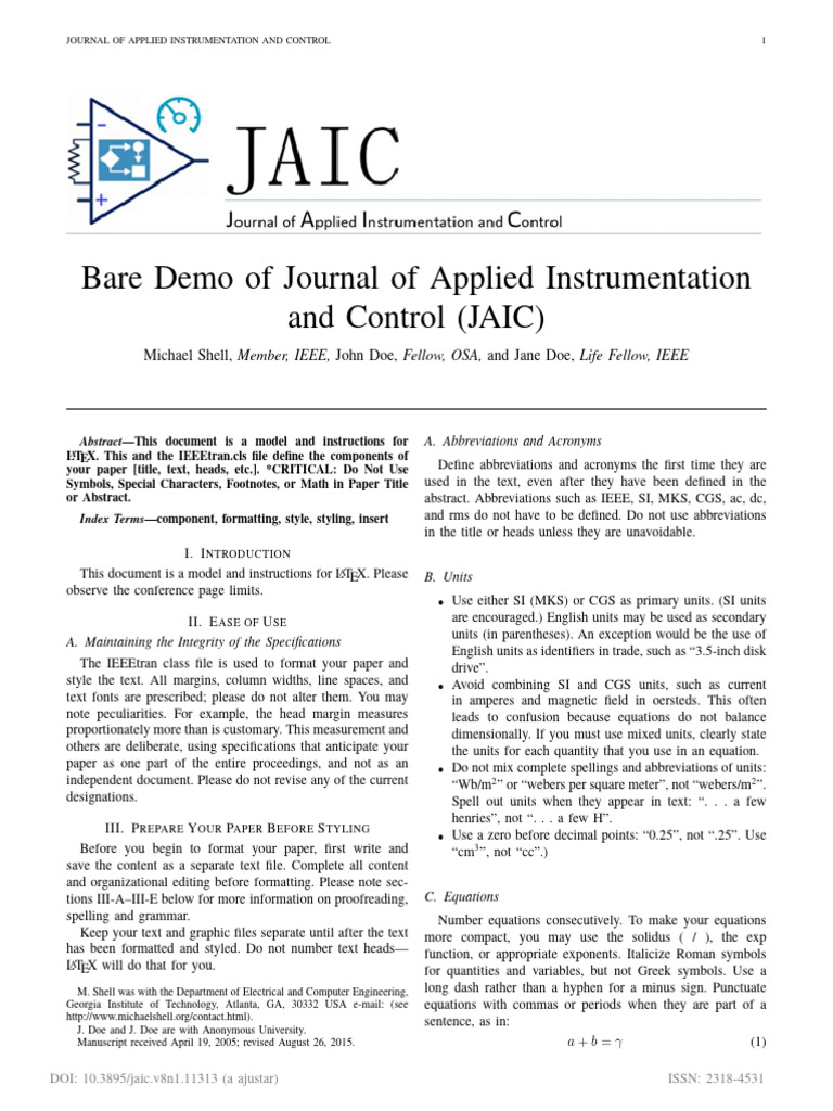 Journal of Applied Instrumentation and Control Jaic Template | PDF ...