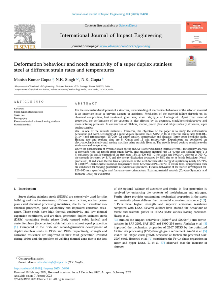 Notch Sensitivity of Super Duplex Steel | PDF | Stainless Steel | Steel