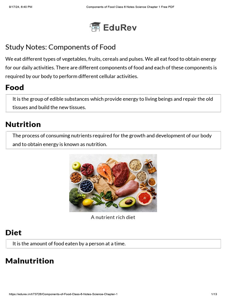 Essential Food Components for Nutrition | PDF | Foods | Carbohydrates