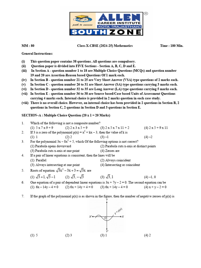 28.1.24 - X - CBSE - Mathematics | PDF | Equations | Zero Of A Function