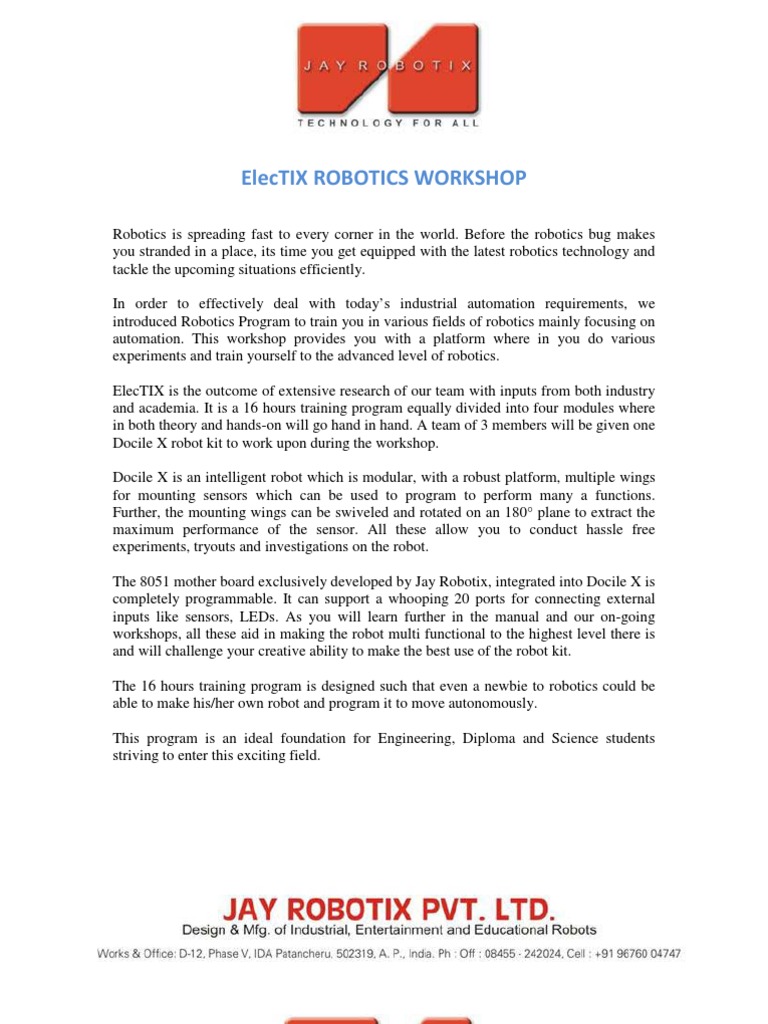 ElecTIX Robotics Workshop Training | PDF | Microcontroller | Robotics