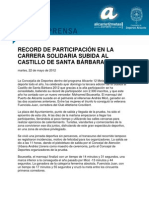 Nota de Prensa - RECORD DE PARTICIPACIÓN EN LA CARRERA SOLIDARIA SUBIDA AL CASTILLO DE SANTA BÁRBARA 2012